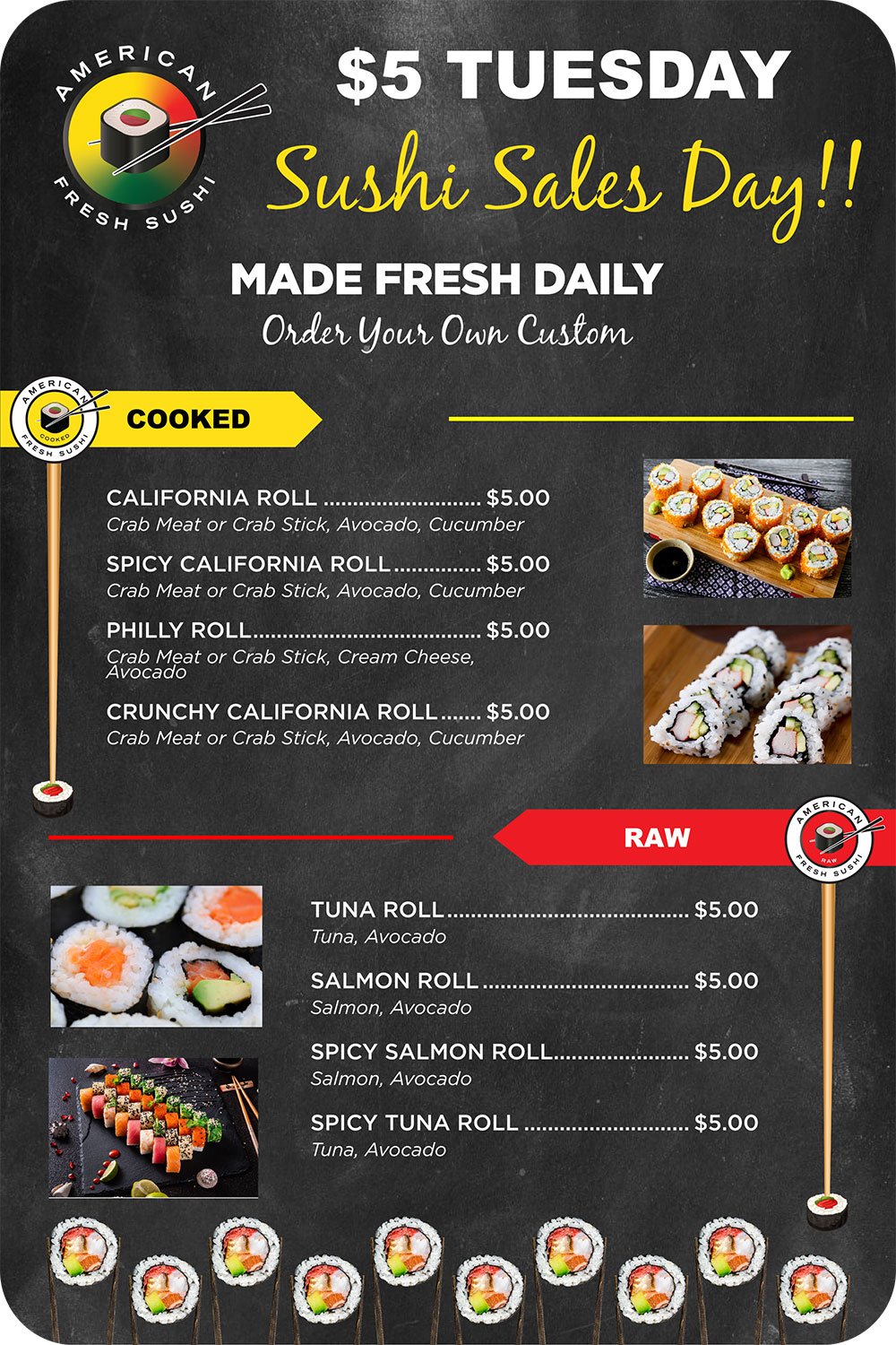 $5 Tuesday sushi sales day